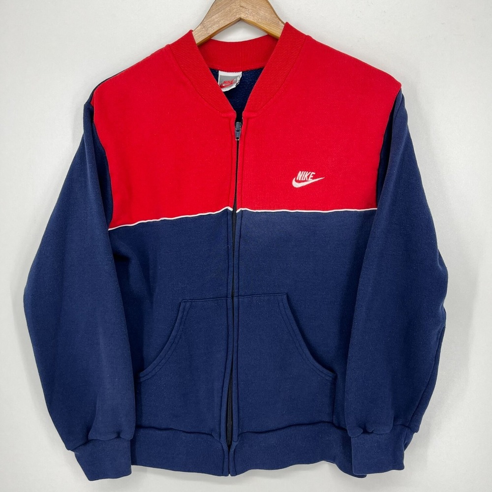 Vintage Nike Track Jacket Mens Medium Red Navy Blue Colorblock Made in USA Zip